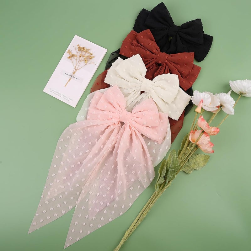 MRJ 4Pcs Chiffon Hair Bows for Women Big French Bows Hair Clips for Girls Hair Accessories Barrettes Metal Clips Bowknot Aesthetic - Image 4